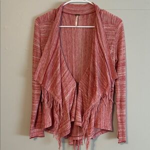 Free People Red/pink Draped Cardigan with hook closure. Back bow. Small.
